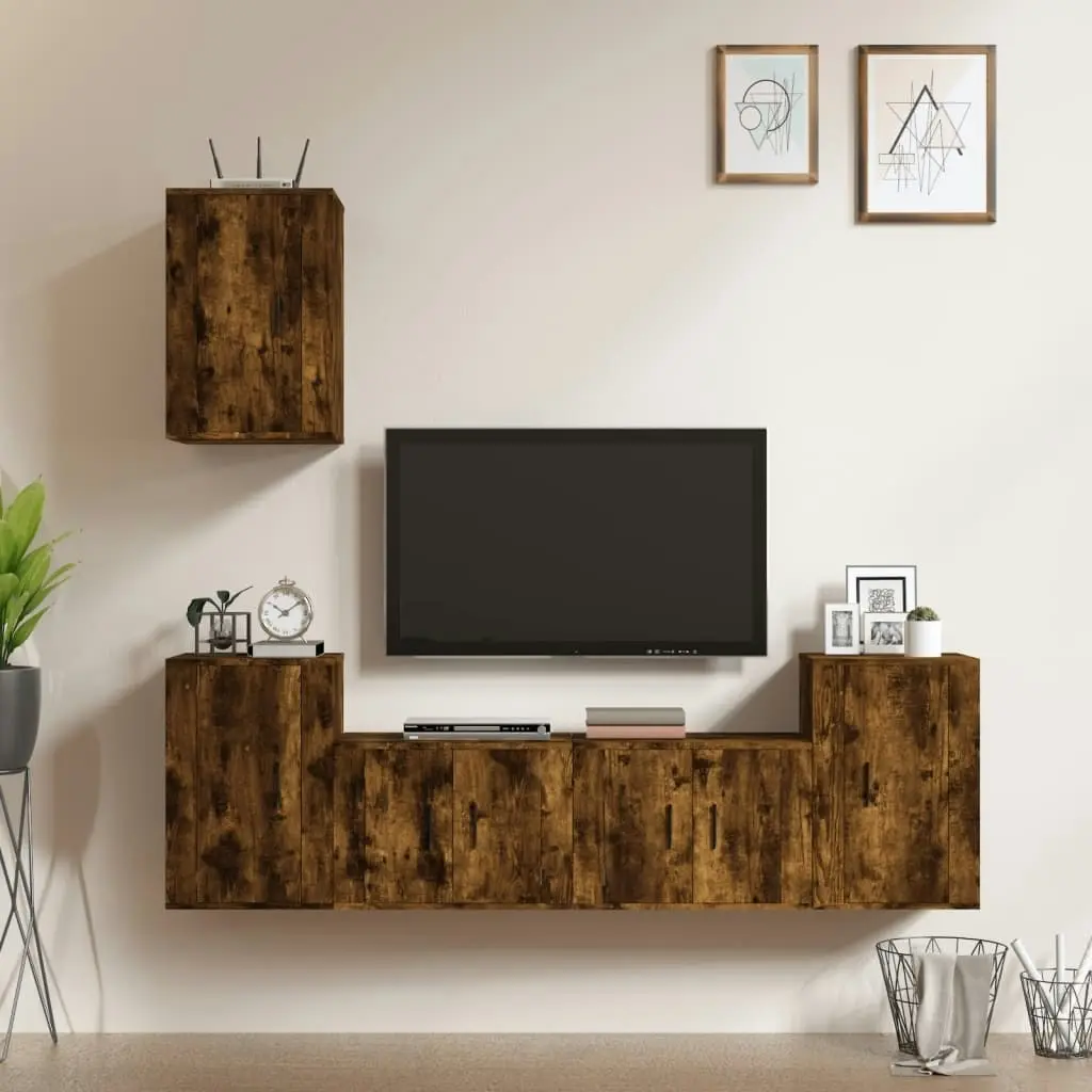 5 Piece TV Cabinet Set Smoked Oak Engineered Wood 3188571