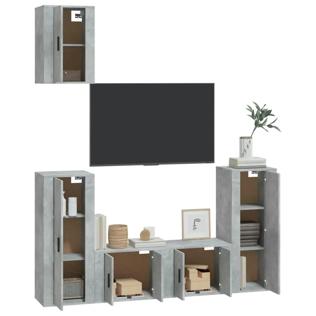 5 Piece TV Cabinet Set Concrete Grey Engineered Wood 3188578