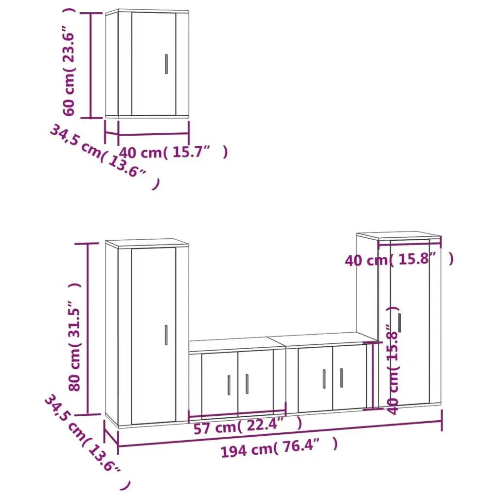 5 Piece TV Cabinet Set Concrete Grey Engineered Wood 3188578