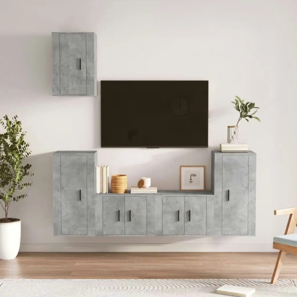 5 Piece TV Cabinet Set Concrete Grey Engineered Wood 3188578