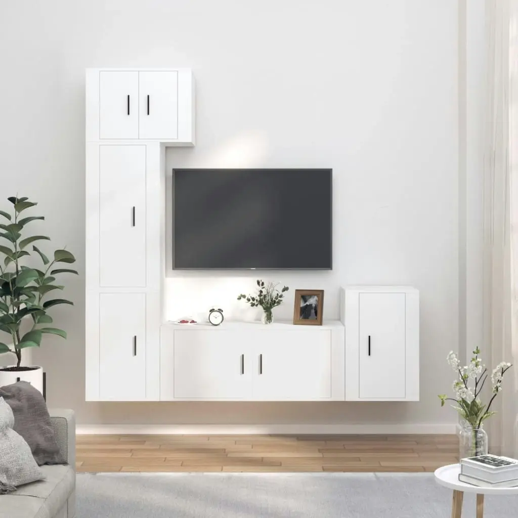 5 Piece TV Cabinet Set White Engineered Wood 3188622