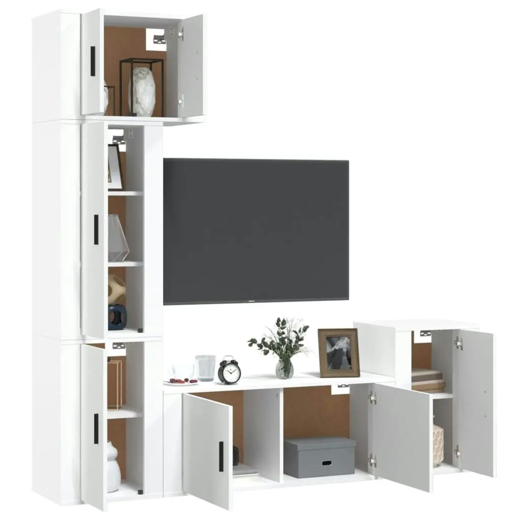 5 Piece TV Cabinet Set White Engineered Wood 3188622