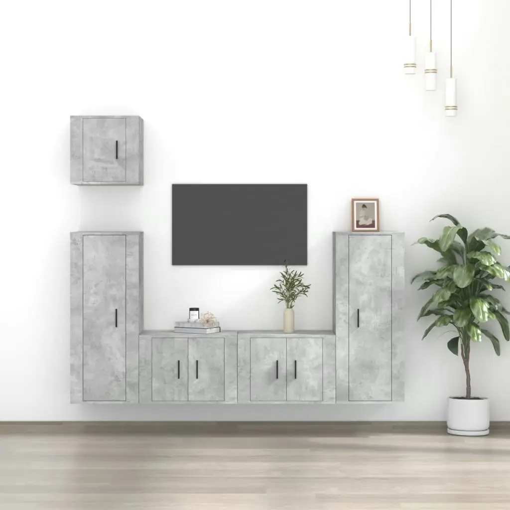 5 Piece TV Cabinet Set Concrete Grey Engineered Wood 3188786