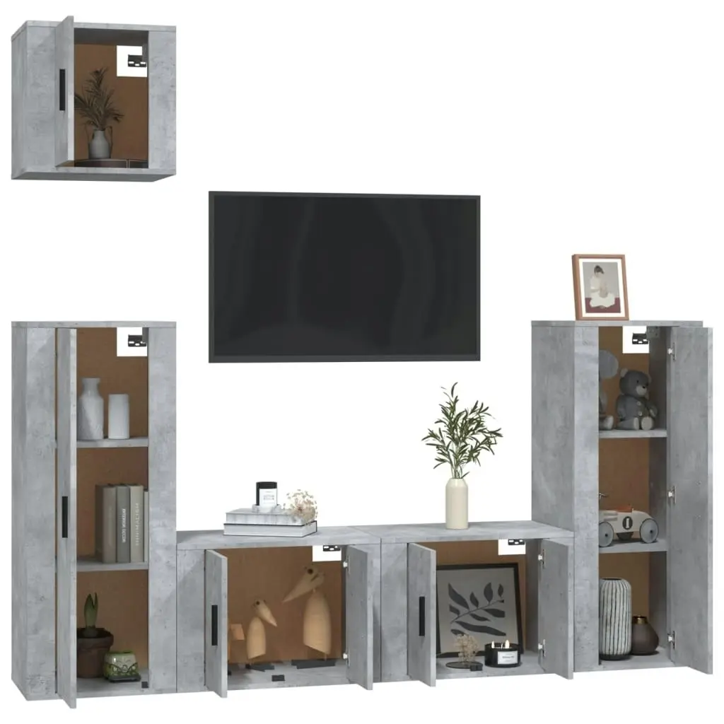 5 Piece TV Cabinet Set Concrete Grey Engineered Wood 3188786