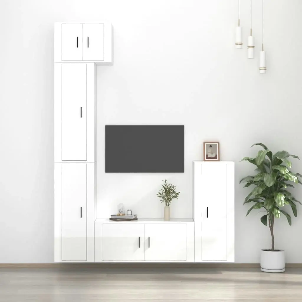 5 Piece TV Cabinet Set High Gloss White Engineered Wood 3188800