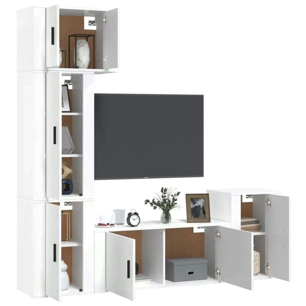 5 Piece TV Cabinet Set High Gloss White Engineered Wood 3188624