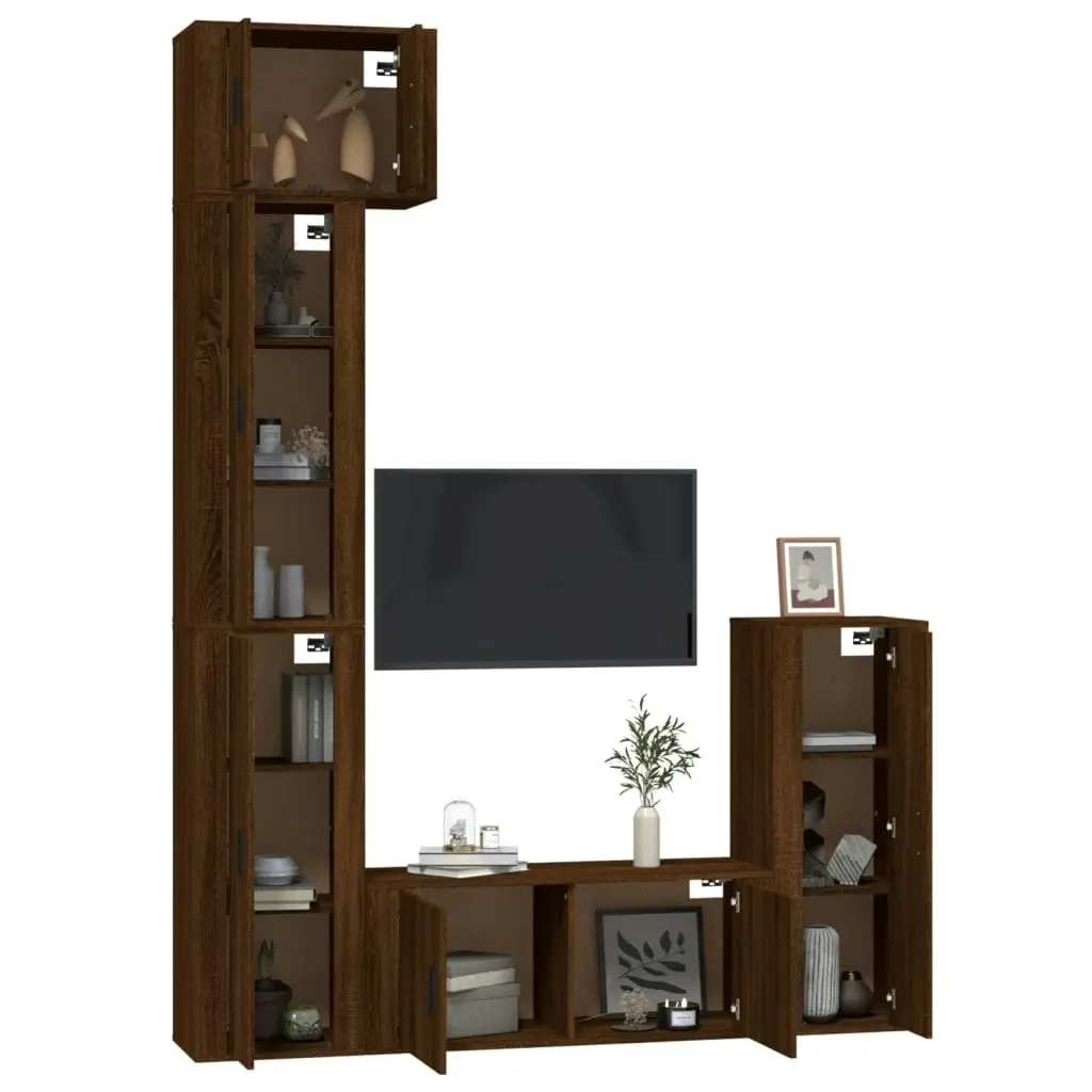 5 Piece TV Cabinet Set Brown Oak Engineered Wood 3188805