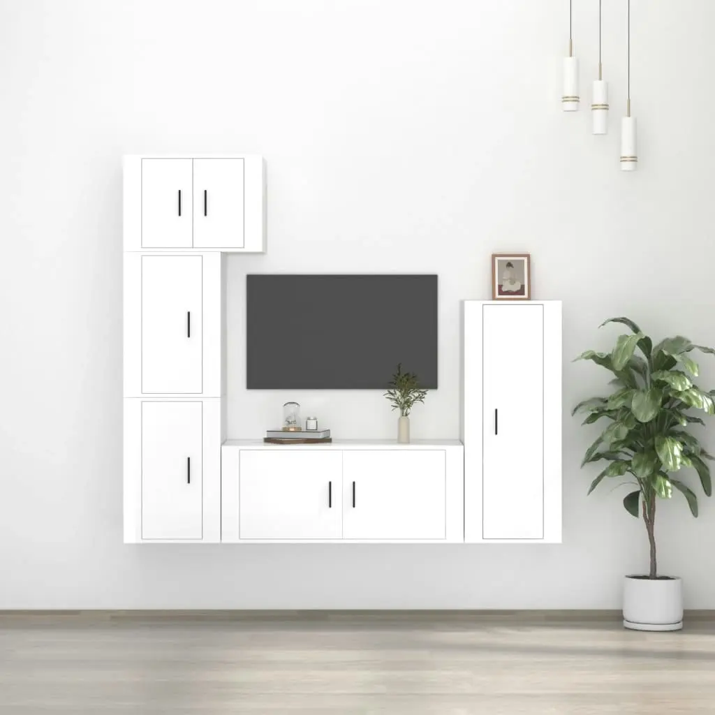 5 Piece TV Cabinet Set High Gloss White Engineered Wood 3188808