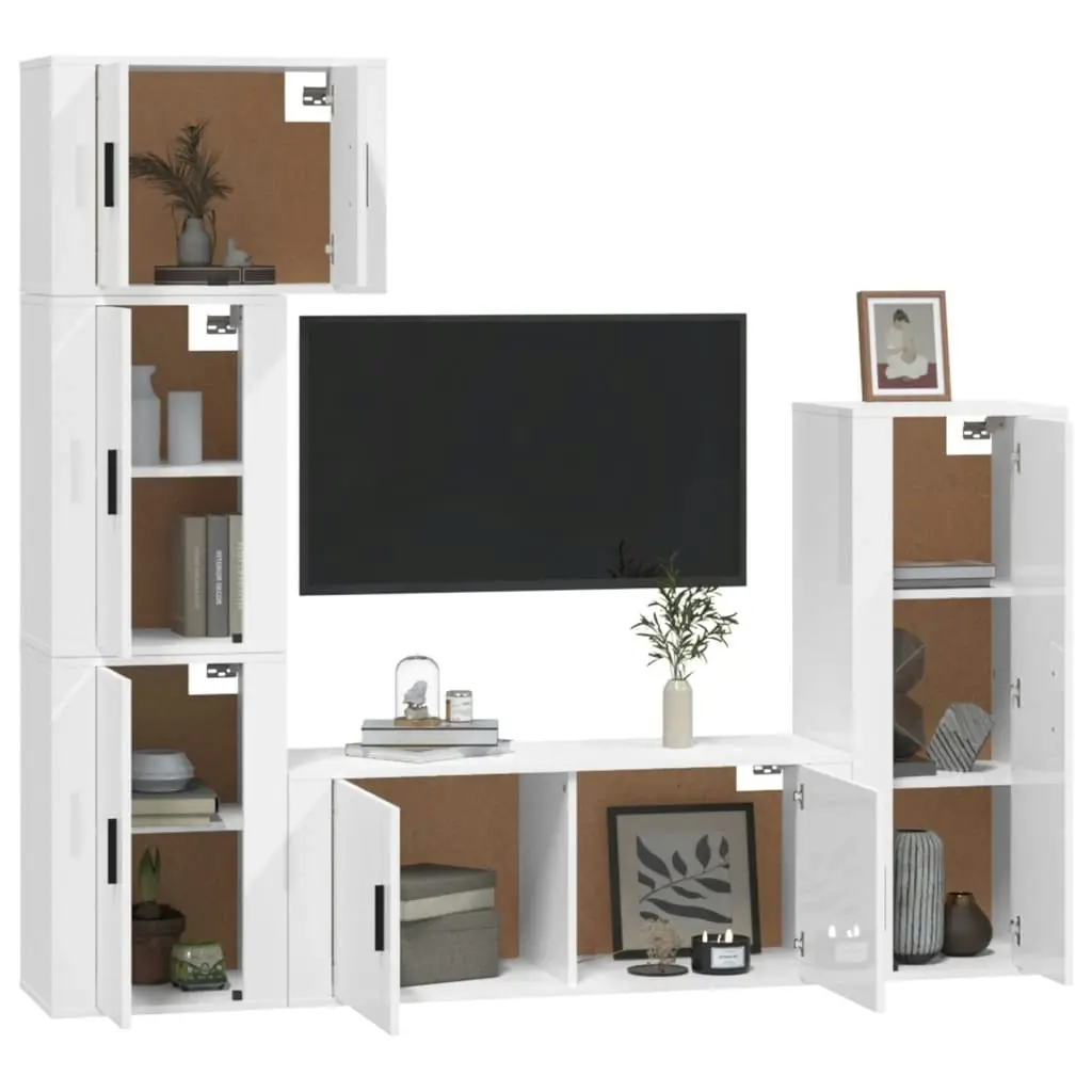 5 Piece TV Cabinet Set High Gloss White Engineered Wood 3188808