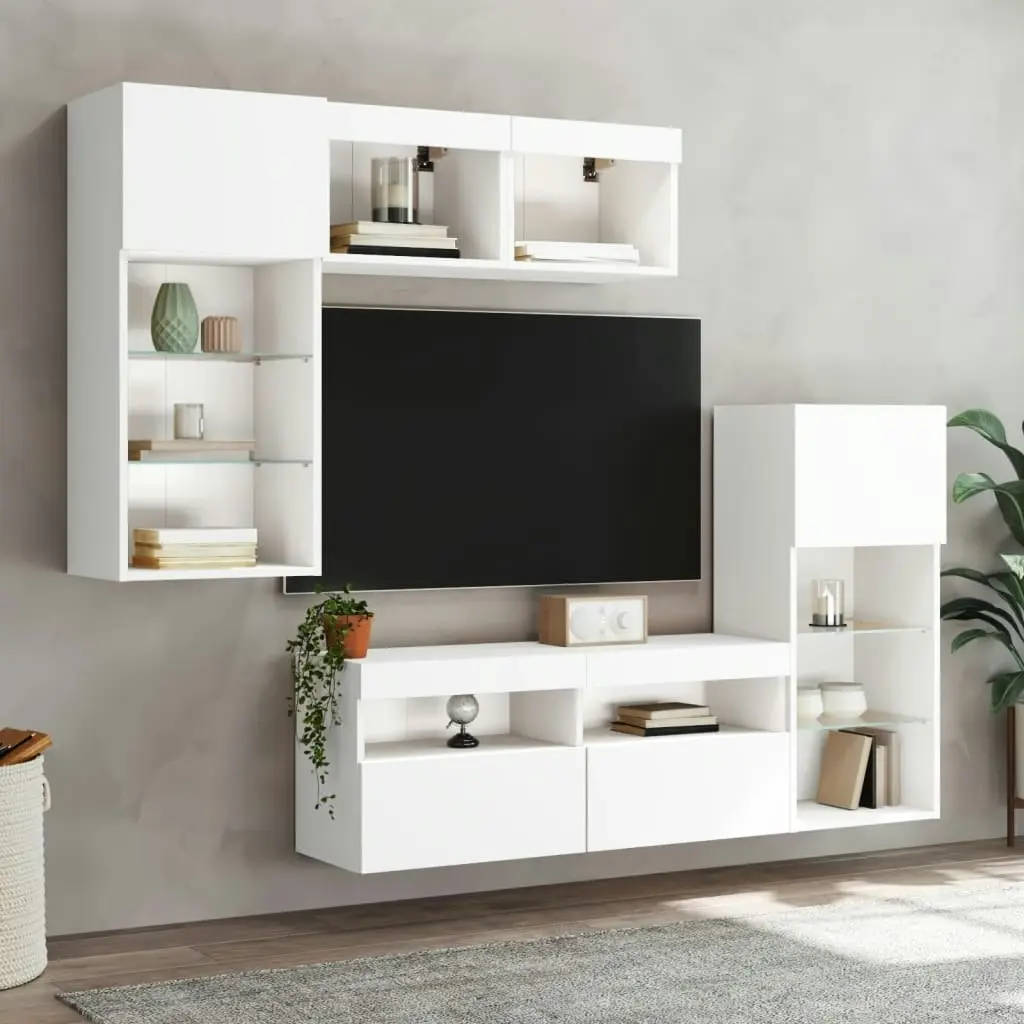 5 Piece TV Wall Units with LED White Engineered Wood 3216725