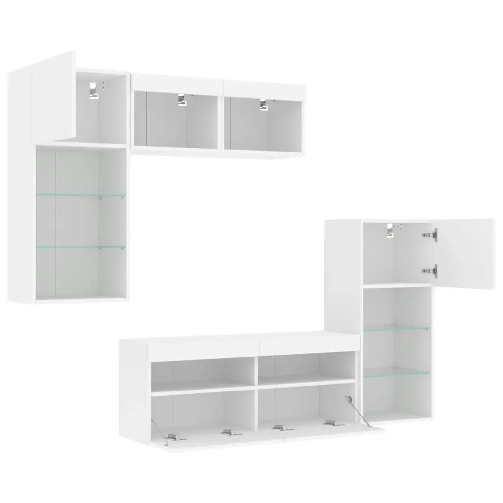 5 Piece TV Wall Units with LED White Engineered Wood 3216725