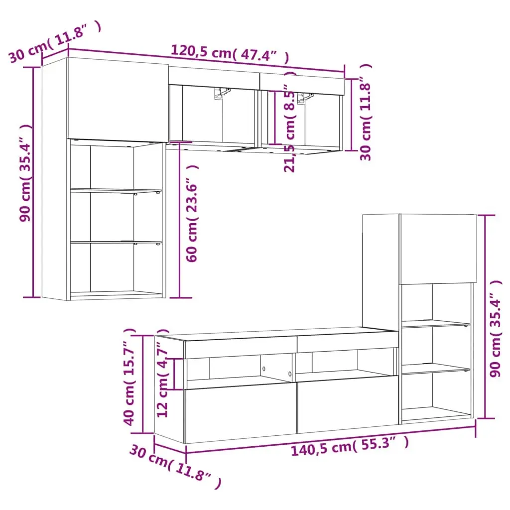 5 Piece TV Wall Units with LED White Engineered Wood 3216725