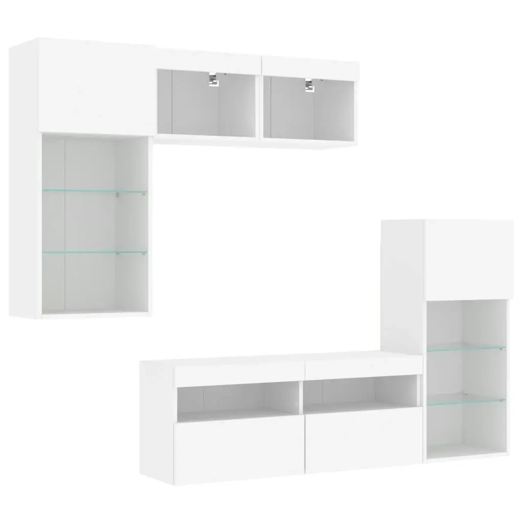 5 Piece TV Wall Units with LED White Engineered Wood 3216725