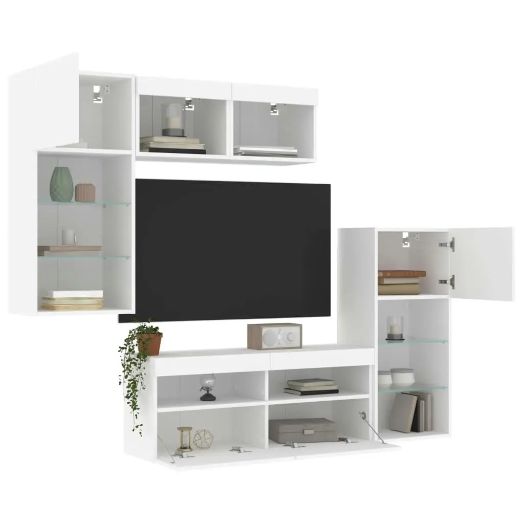 5 Piece TV Wall Units with LED White Engineered Wood 3216725