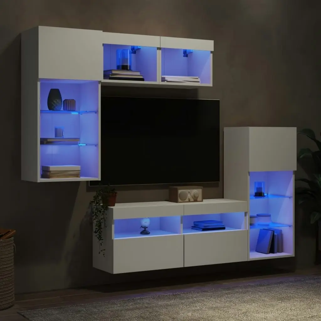 5 Piece TV Wall Units with LED White Engineered Wood 3216725