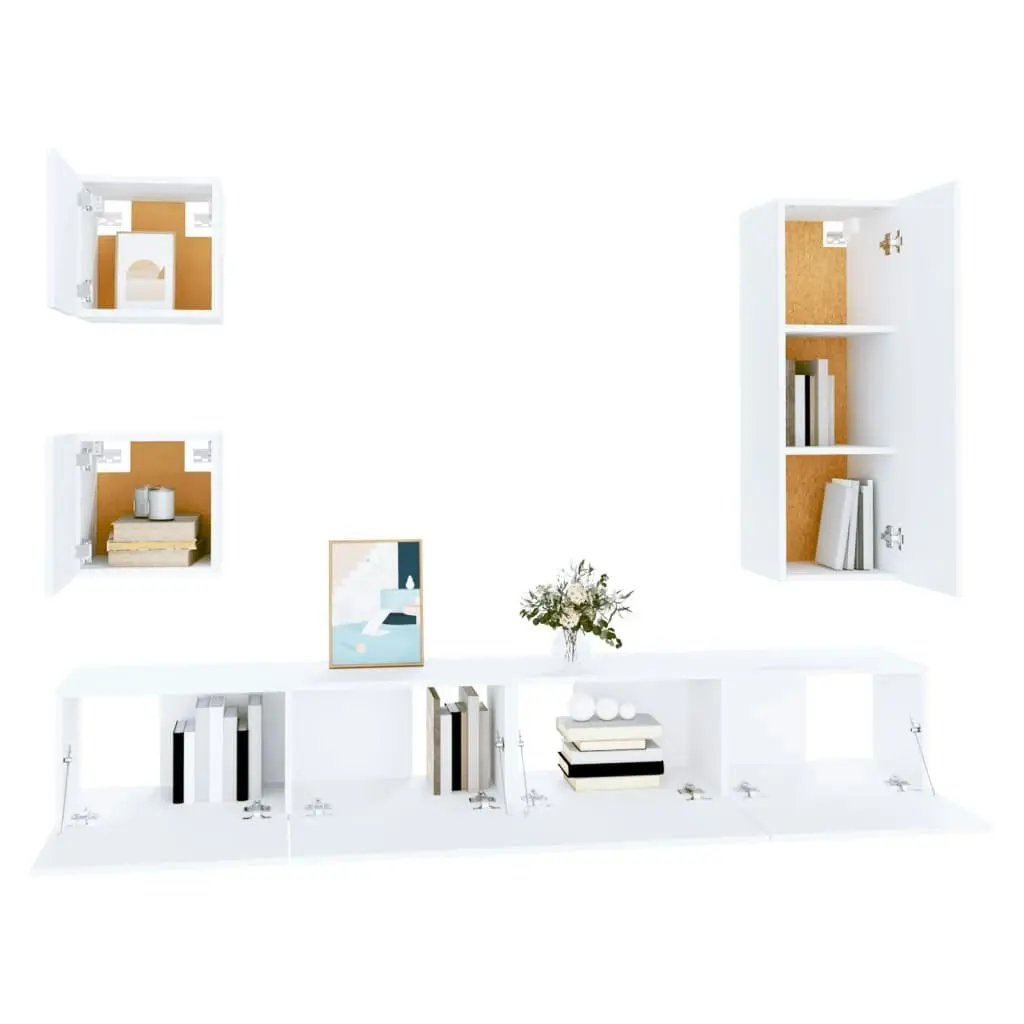 5 Piece TV Cabinet Set White Engineered Wood 3114438