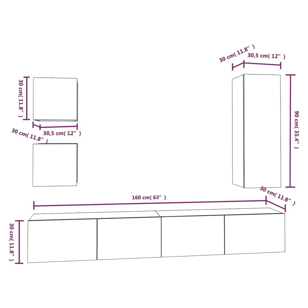 5 Piece TV Cabinet Set White Engineered Wood 3114438