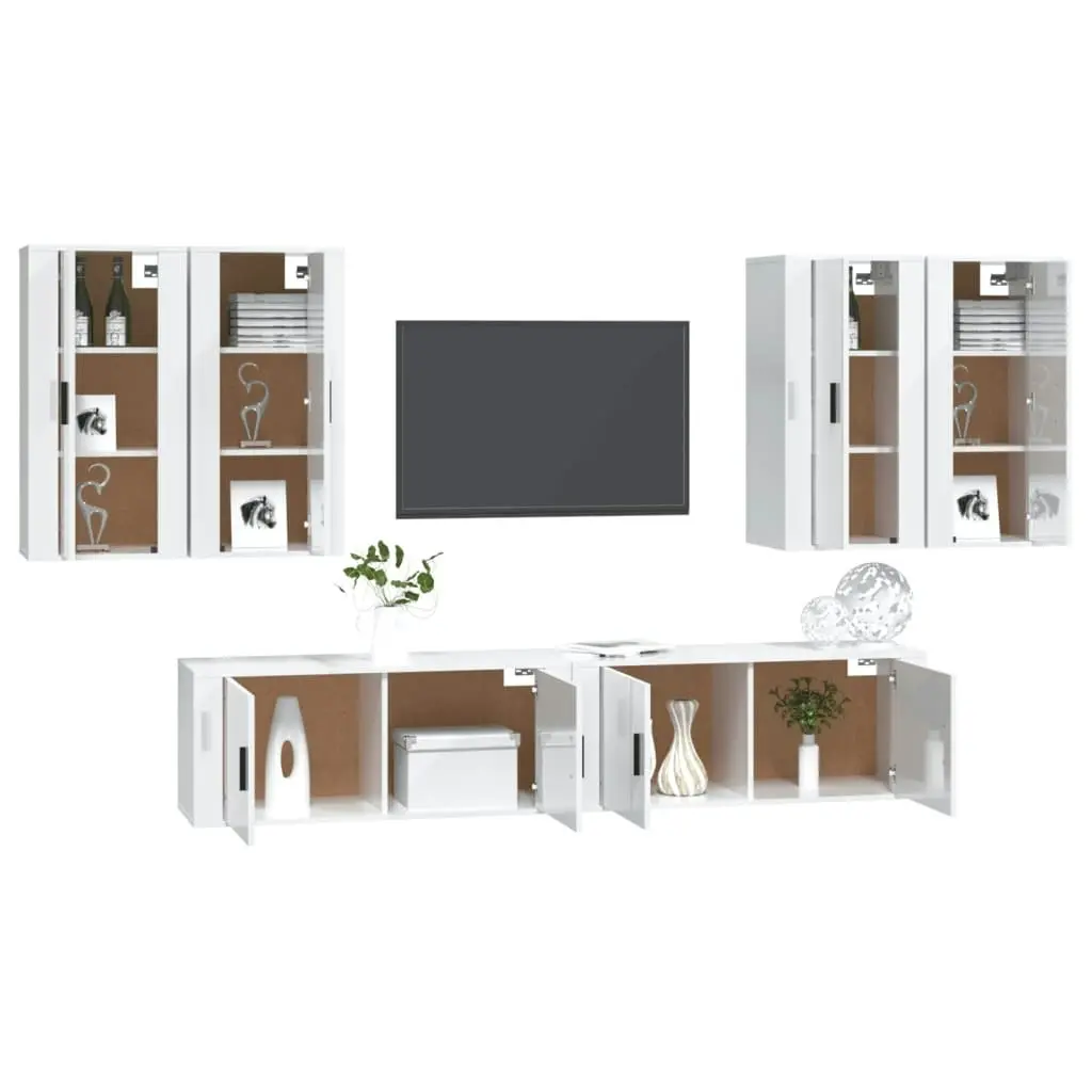 6 Piece TV Cabinet Set High Gloss White Engineered Wood 3188712