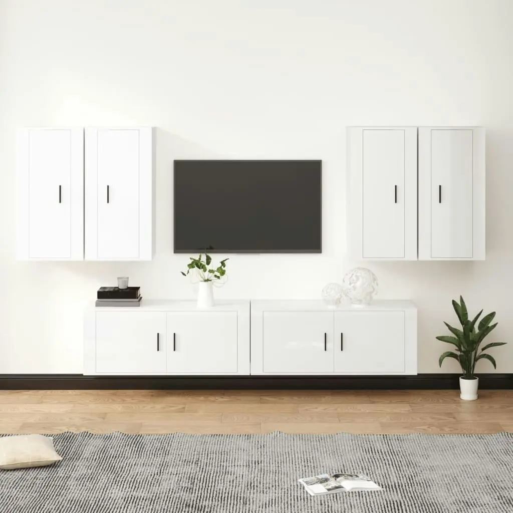 6 Piece TV Cabinet Set High Gloss White Engineered Wood 3188712