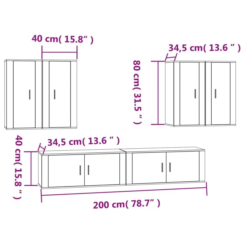 6 Piece TV Cabinet Set High Gloss White Engineered Wood 3188712