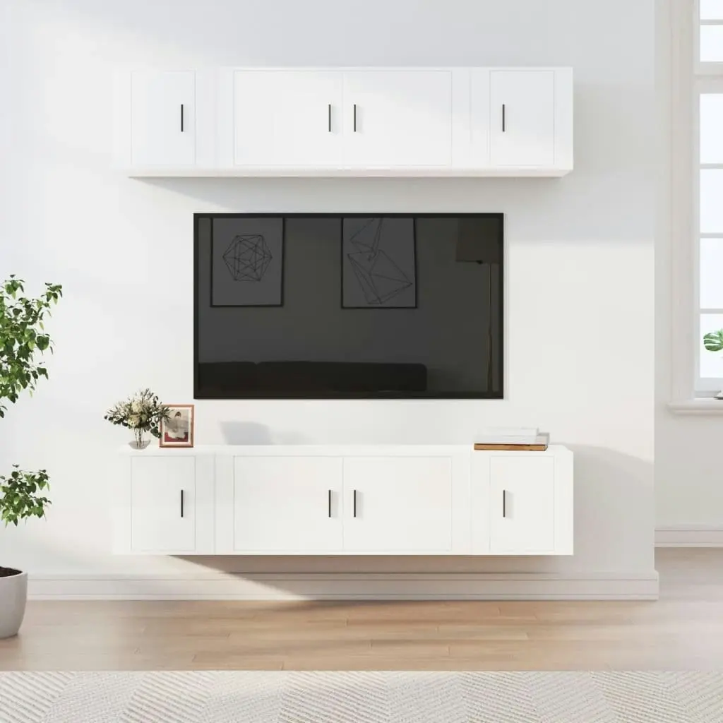 6 Piece TV Cabinet Set High Gloss White Engineered Wood 3188656