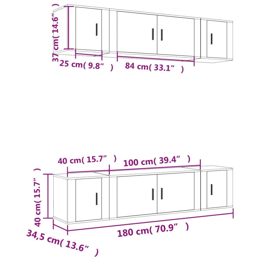 6 Piece TV Cabinet Set High Gloss White Engineered Wood 3188656