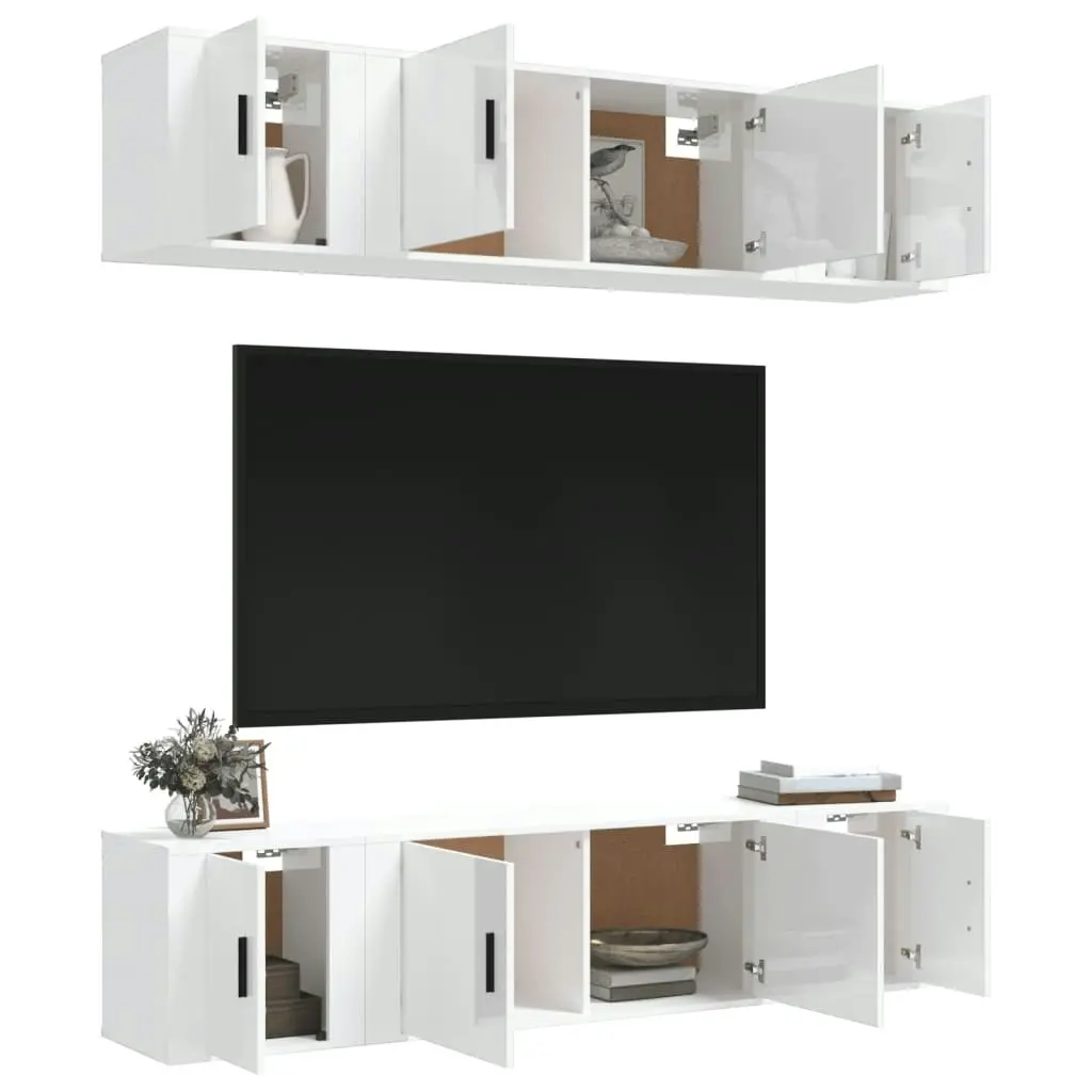 6 Piece TV Cabinet Set High Gloss White Engineered Wood 3188656