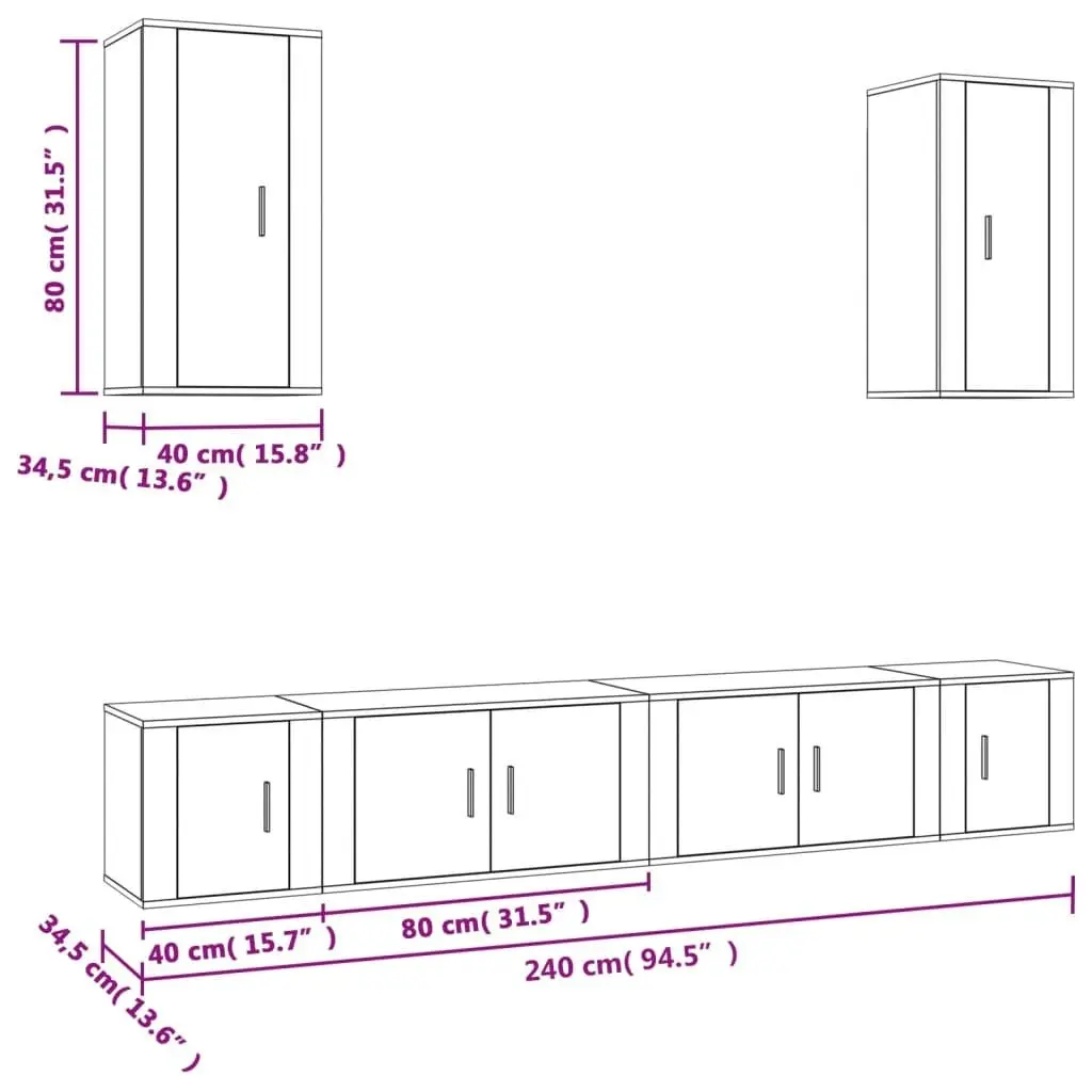 6 Piece TV Cabinet Set Grey Sonoma Engineered Wood 3188692