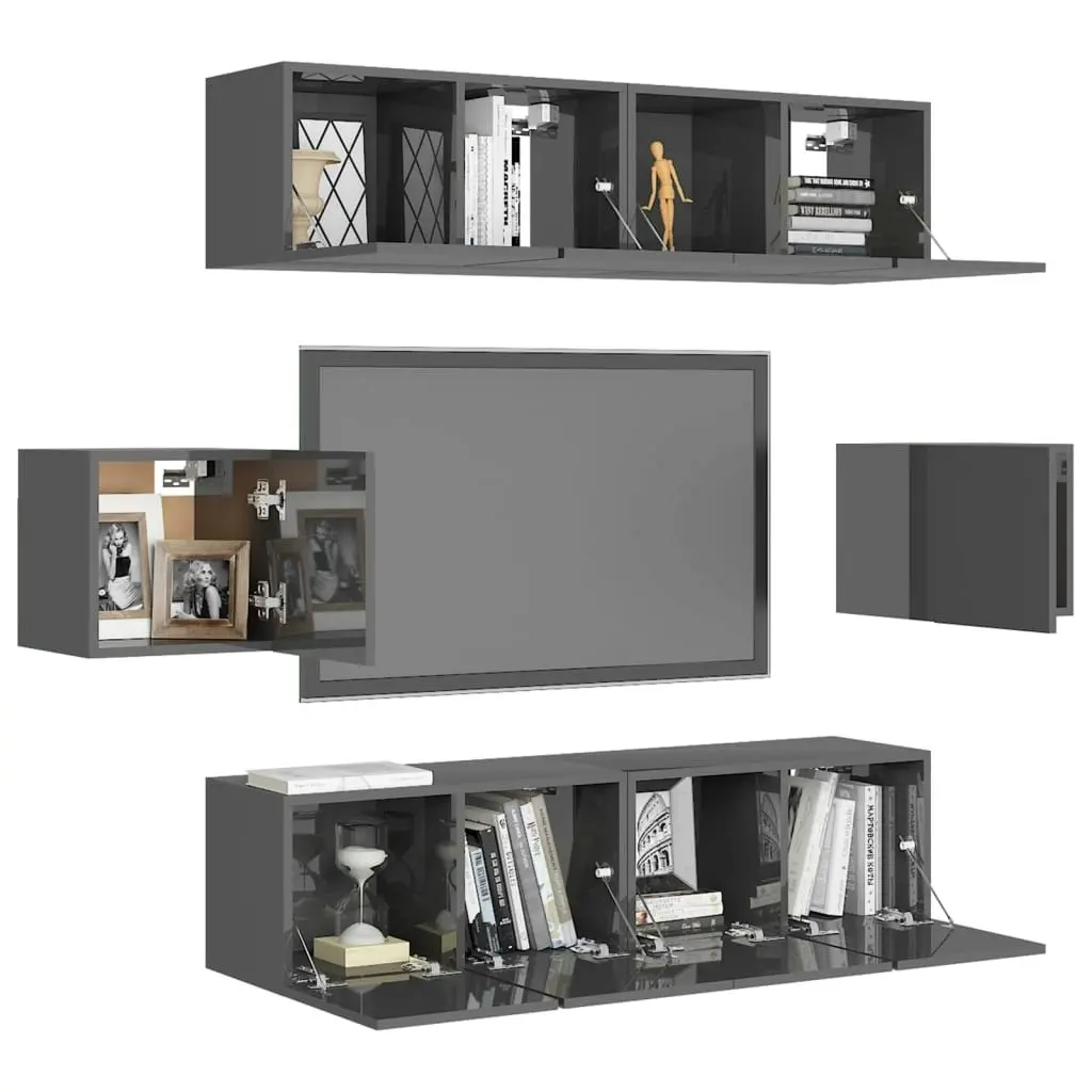 6 Piece TV Cabinet Set High Gloss Grey Engineered Wood 3079522