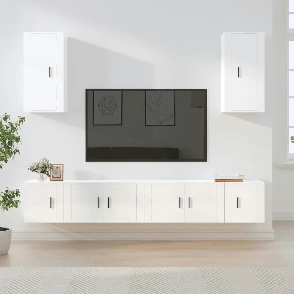 6 Piece TV Cabinet Set High Gloss White Engineered Wood 3188688