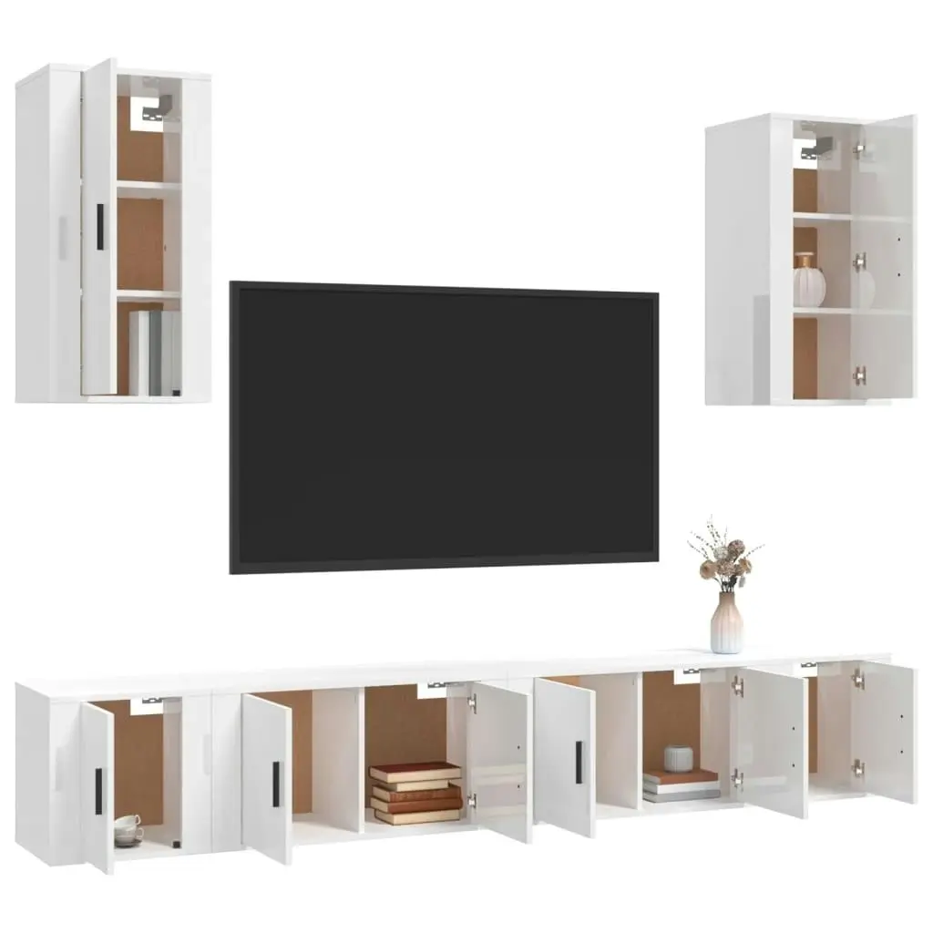 6 Piece TV Cabinet Set High Gloss White Engineered Wood 3188688