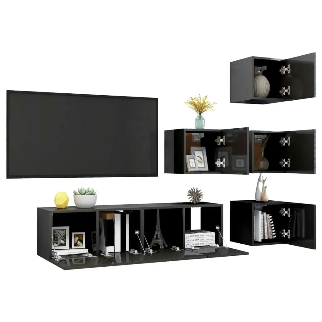 6 Piece TV Cabinet Set High Gloss Grey Engineered Wood 3079560