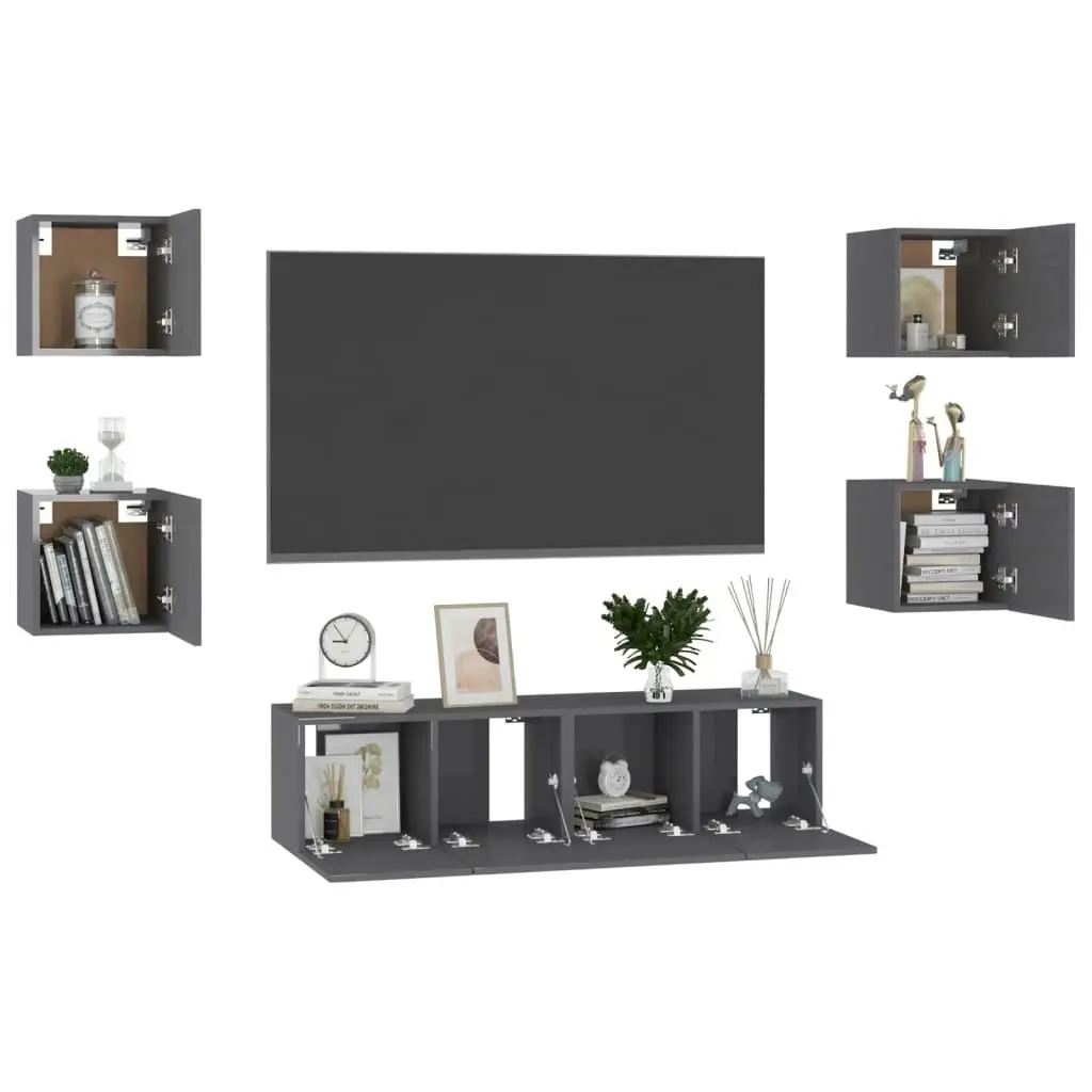 6 Piece TV Cabinet Set High Gloss Grey Engineered Wood 3079500