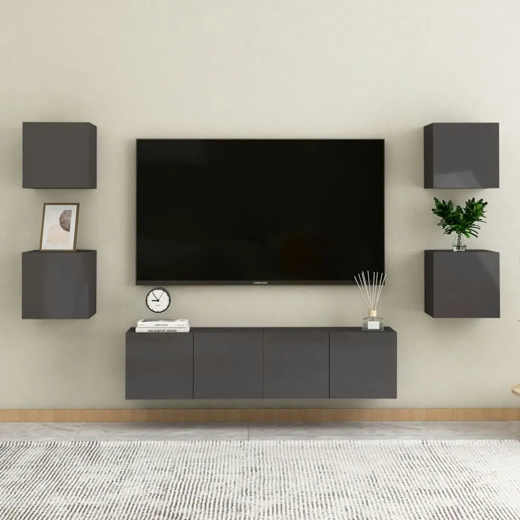 6 Piece TV Cabinet Set High Gloss Grey Engineered Wood 3079500