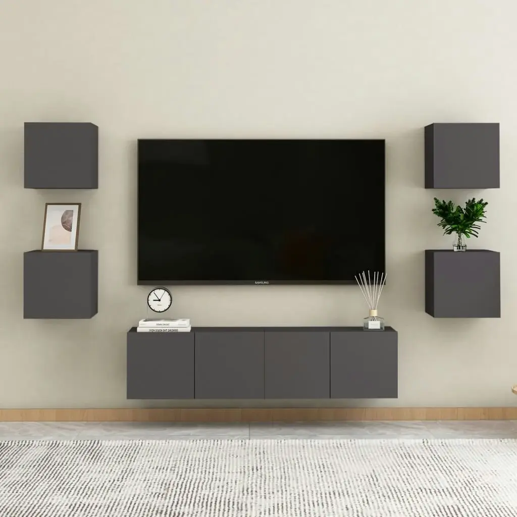 6 Piece TV Cabinet Set Grey Engineered Wood 3078870