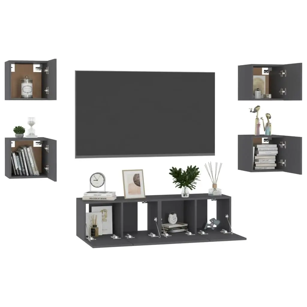 6 Piece TV Cabinet Set Grey Engineered Wood 3078870