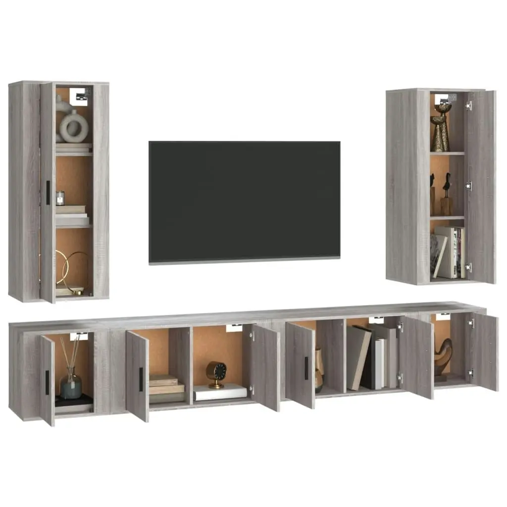 6 Piece TV Cabinet Set Grey Sonoma Engineered Wood 3188844