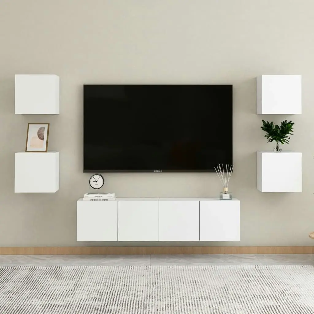 6 Piece TV Cabinet Set White Engineered Wood 3078660