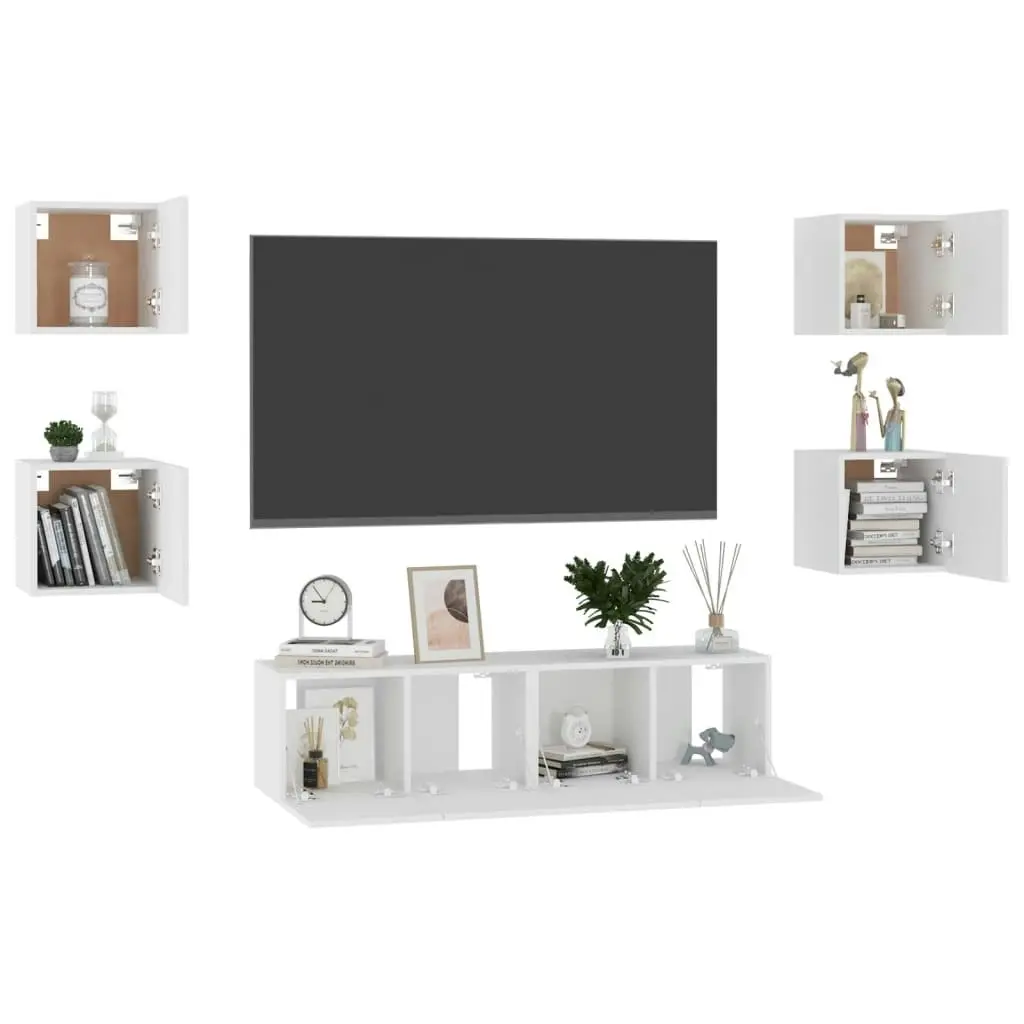 6 Piece TV Cabinet Set White Engineered Wood 3078660