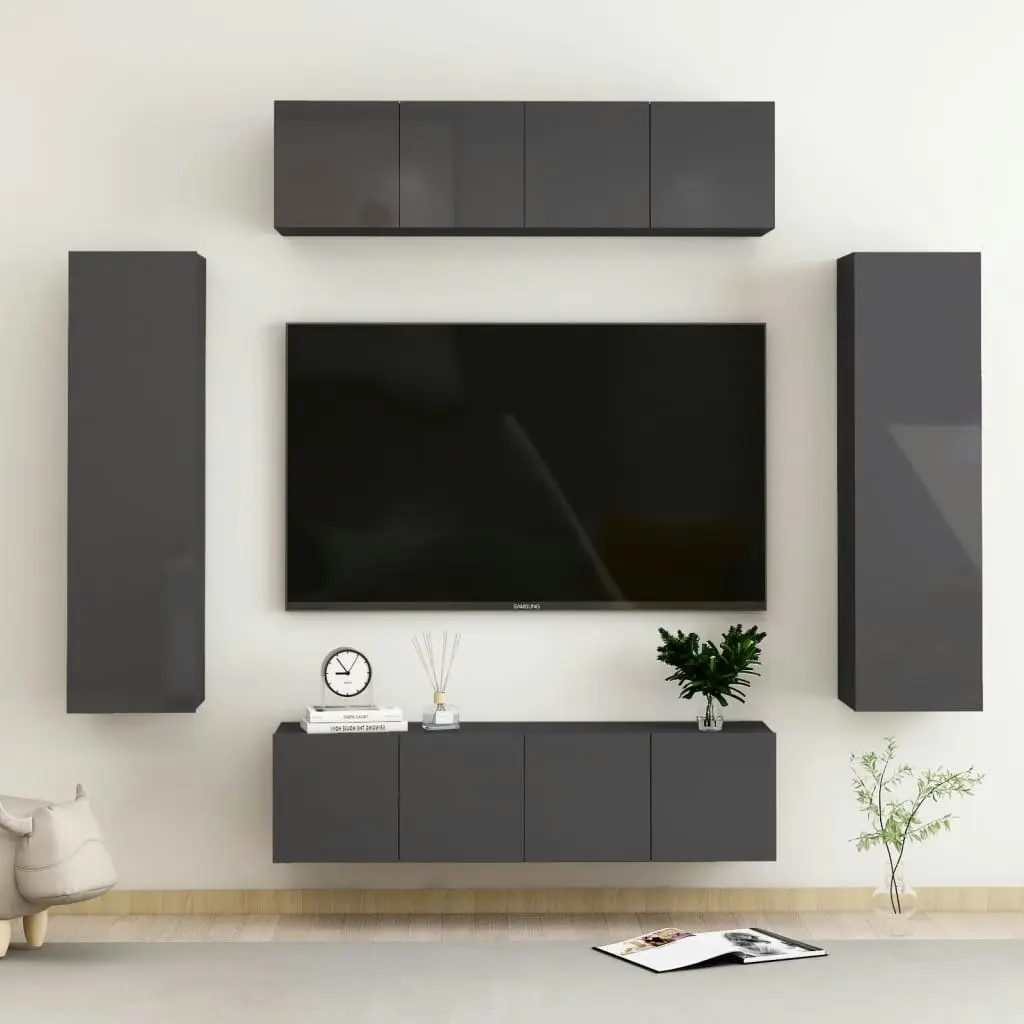 6 Piece TV Cabinet Set High Gloss Grey Engineered Wood 3079504