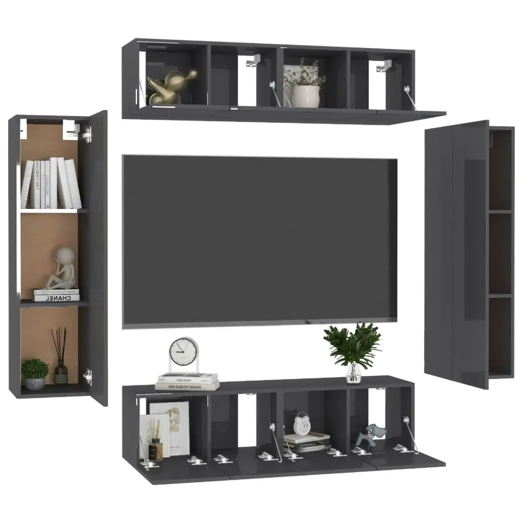 6 Piece TV Cabinet Set High Gloss Grey Engineered Wood 3079504