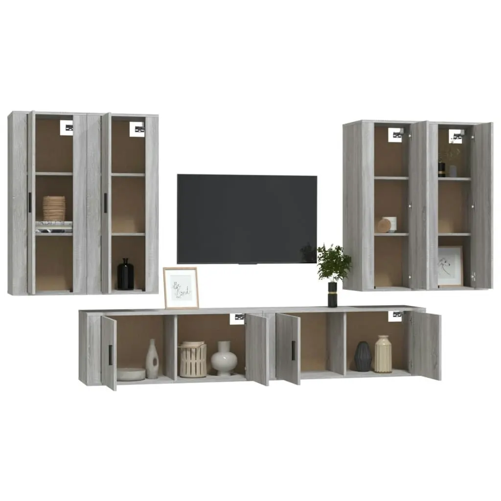 6 Piece TV Cabinet Set Grey Sonoma Engineered Wood 3188868