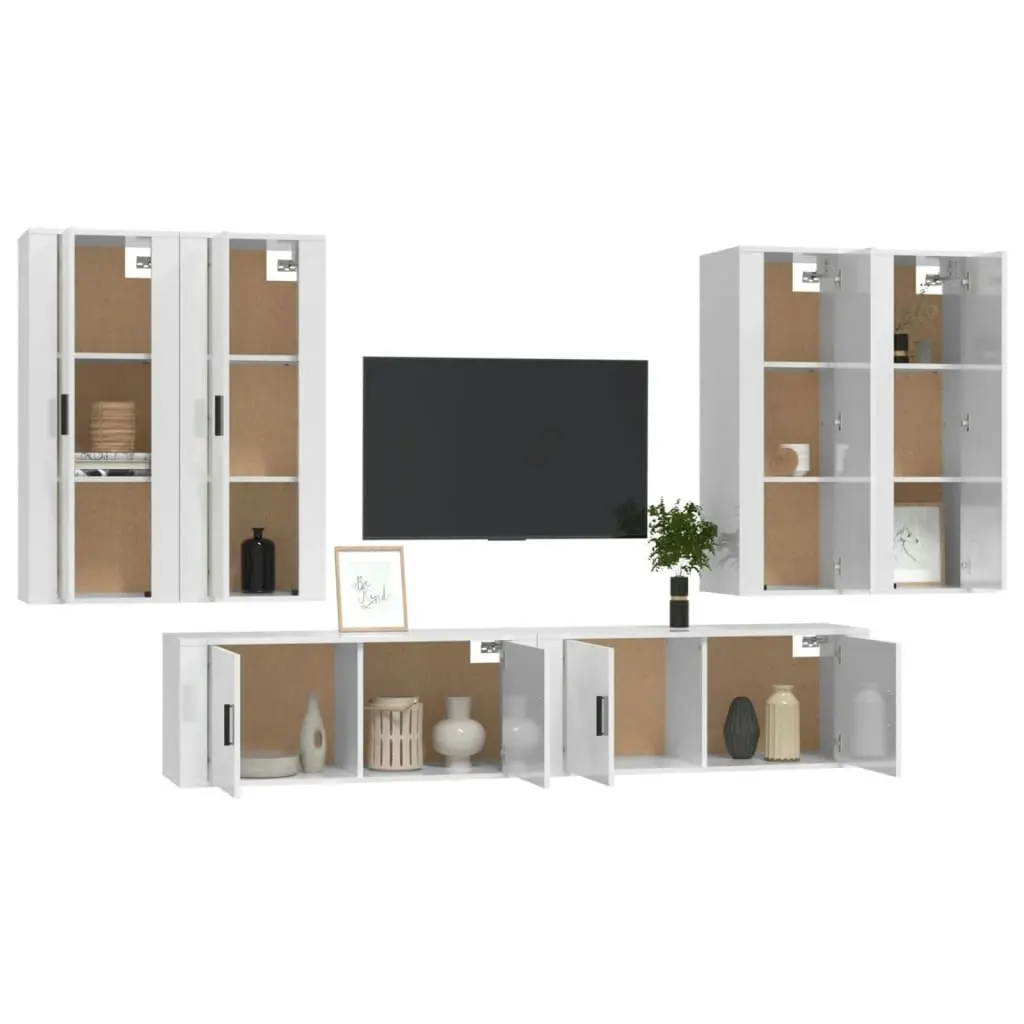 6 Piece TV Cabinet Set High Gloss White Engineered Wood 3188864