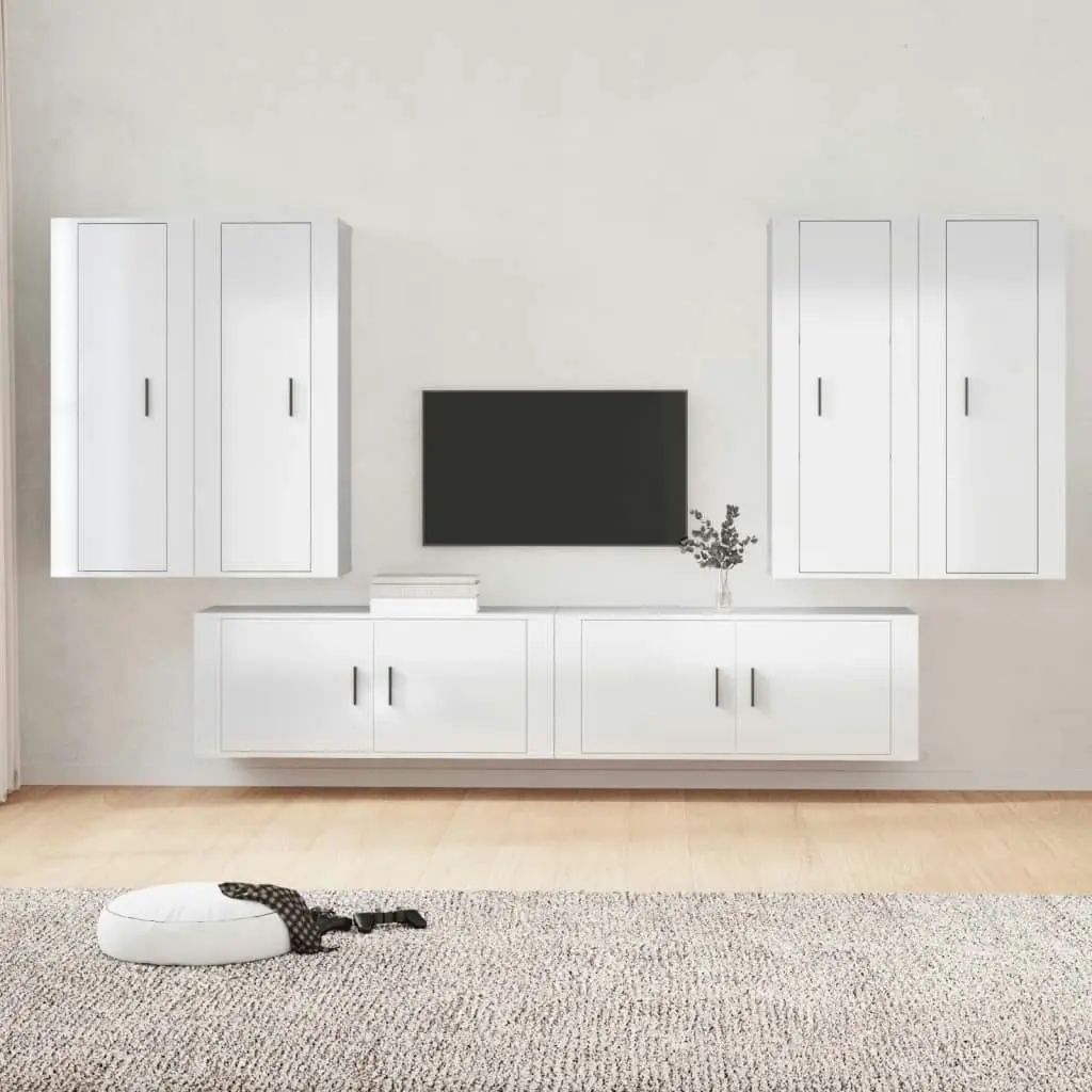 6 Piece TV Cabinet Set High Gloss White Engineered Wood 3188864