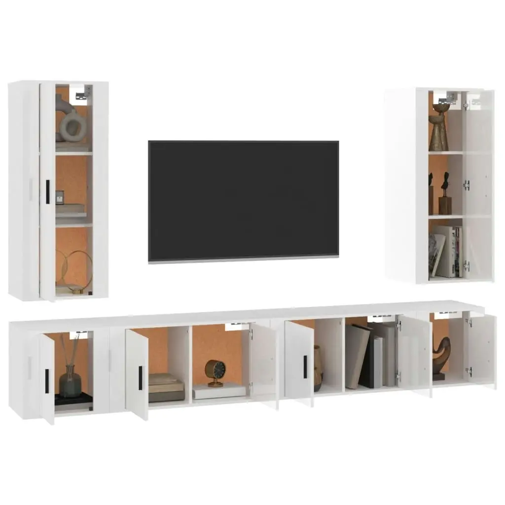 6 Piece TV Cabinet Set High Gloss White Engineered Wood 3188840