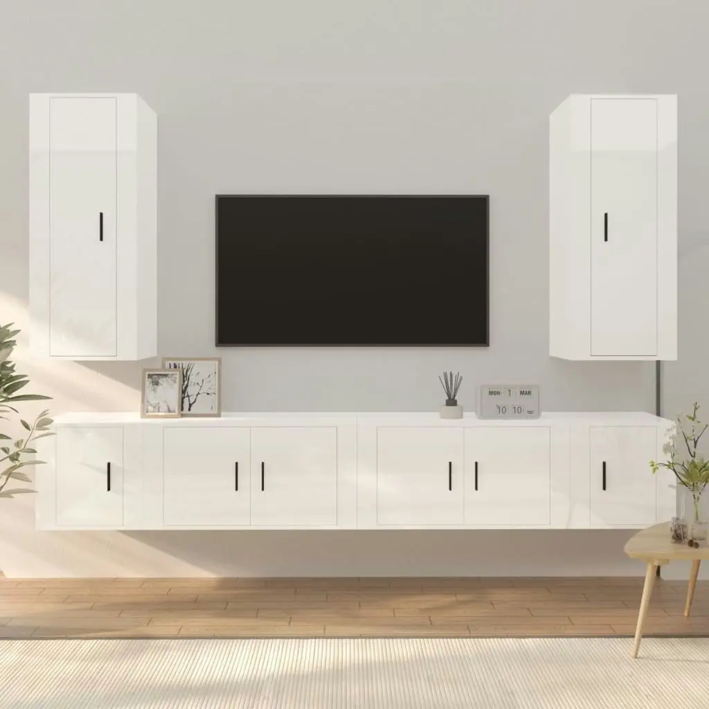 6 Piece TV Cabinet Set High Gloss White Engineered Wood 3188840