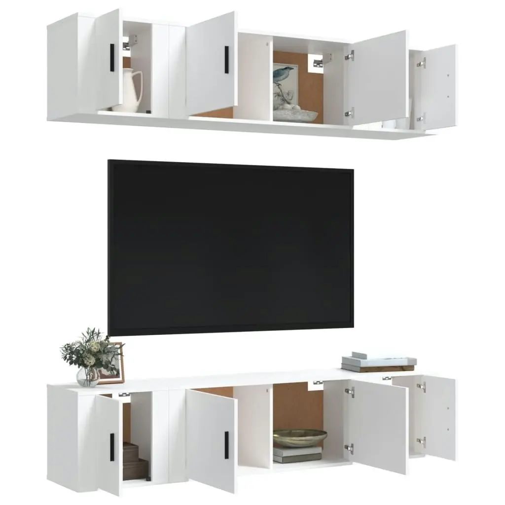 6 Piece TV Cabinet Set White Engineered Wood 3188654