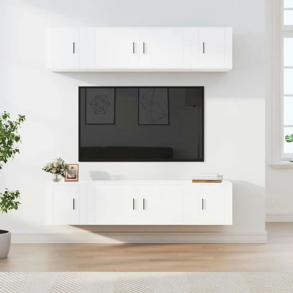 6 Piece TV Cabinet Set White Engineered Wood 3188654