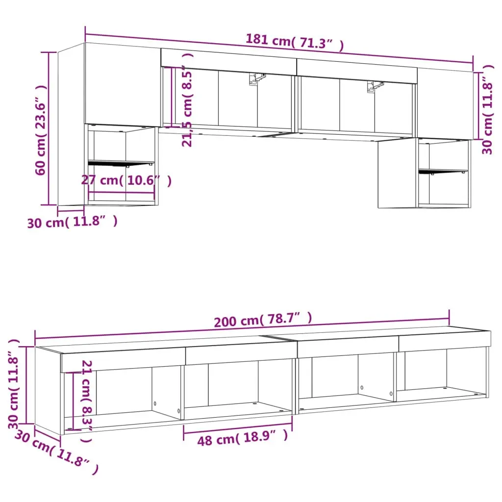 6 Piece TV Wall Units with LED White Engineered Wood 3216704