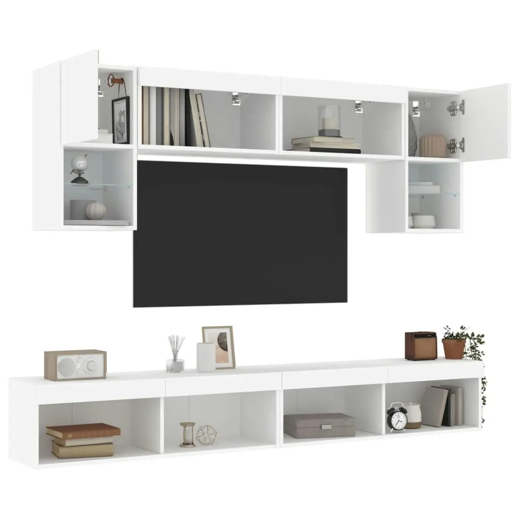 6 Piece TV Wall Units with LED White Engineered Wood 3216704